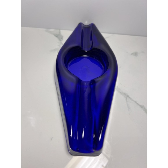 VTG Blenko Cobalt Blue Heavy Hand Blown Glass Cigar Holder Ashtray - Picture 5 of 8